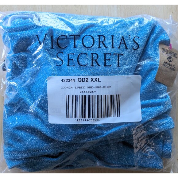 NWT PINK Victoria's Secret XXL Blue Shimmer One Shoulder One Piece Swimsuit - Picture 9 of 9